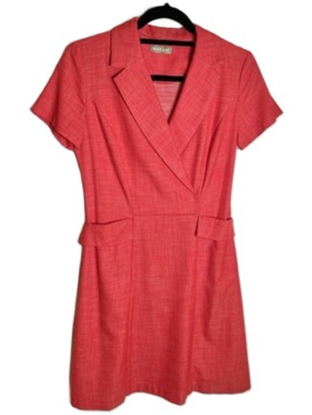 Red Short Sleeve Mini Dress - Classic V-Neck Blazer Style